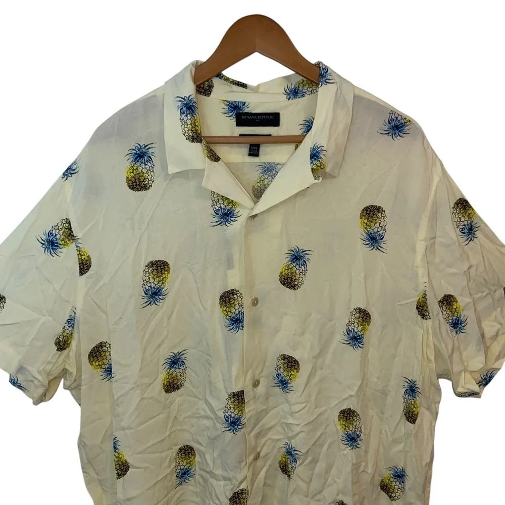 Banana Republic Mens XXL Pineapple Print Hawaiian Camp Shirt Resort Vacation